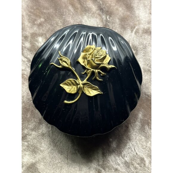 VINTAGEHinged Trinket/Jewelry Box Vintage Plastic Black Decorative Gold Flowers - Picture 6 of 16